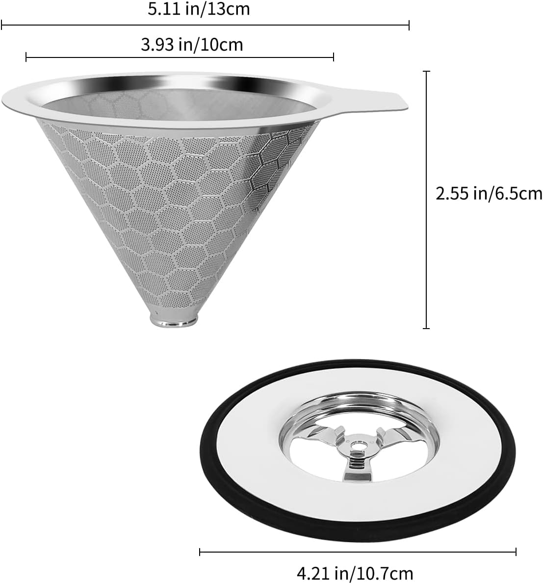 LHS Pour Over Coffee Dripper Reusable Coffee Filter Metal Cone Filter Paperless Coffee Filter Stainless Steel Pour Over Coffee Maker Single Cup Brew Coffee Filter, Double Mesh