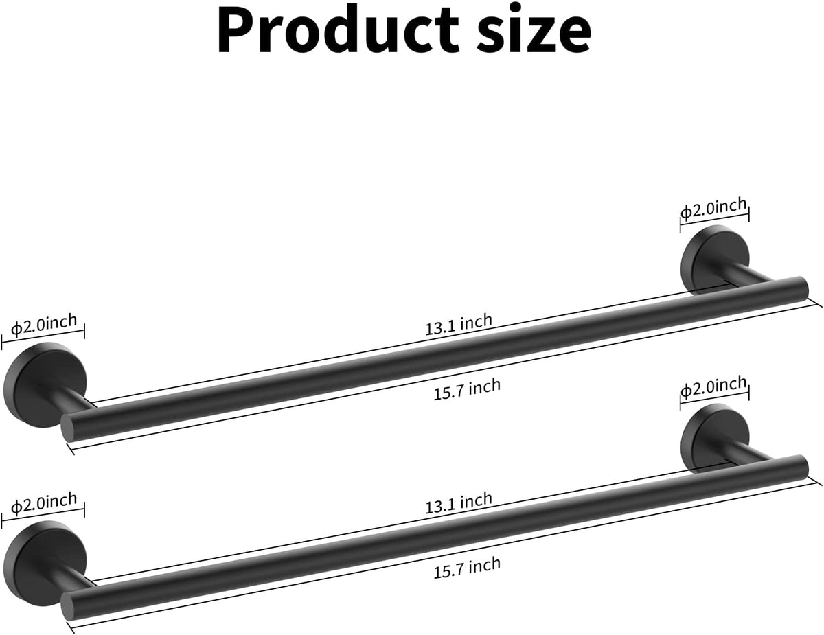 Cilee 2 Pieces Matte Black Bathroom Towel Bar, 16 Inch Double Towel Racks,Bathroom Towel Holder Towel Hanger for Bathroom Stainless Steel Wall Mount