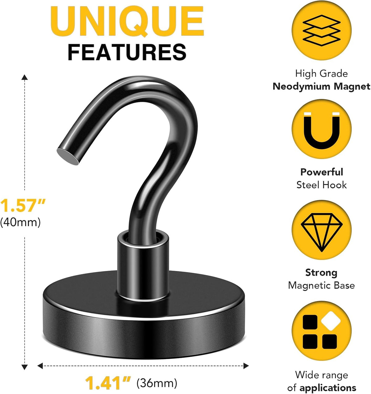 DIYMAG Outdoor Hooks for Hanging String Lights, Balck Magnetic Hooks Strong 150lbs+ Hanging Party Light Wall Cable for Outside 2025 Cruise Cabin Refrigerator Fridge Grills Must Have 10PCS