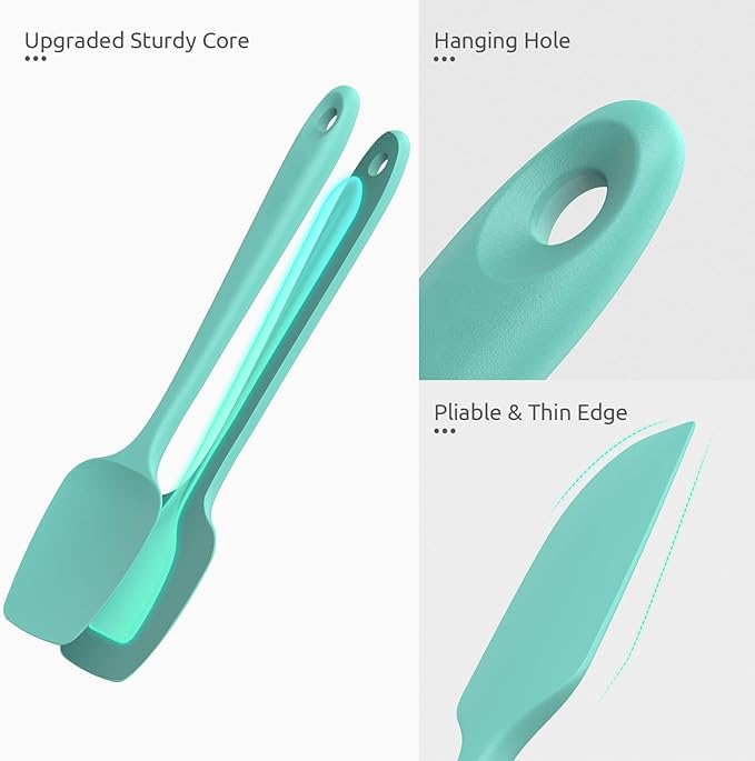 U-Taste 600ºF Heat Resistant Silicone Spatulas: Flexible Food-Grade Silicon Baking Scraper, Kitchen Cooking Mixing Utensils with Upgraded Sturdy Handle Tip for Nonstick Cookware (4-Pc., Aqua Sky)