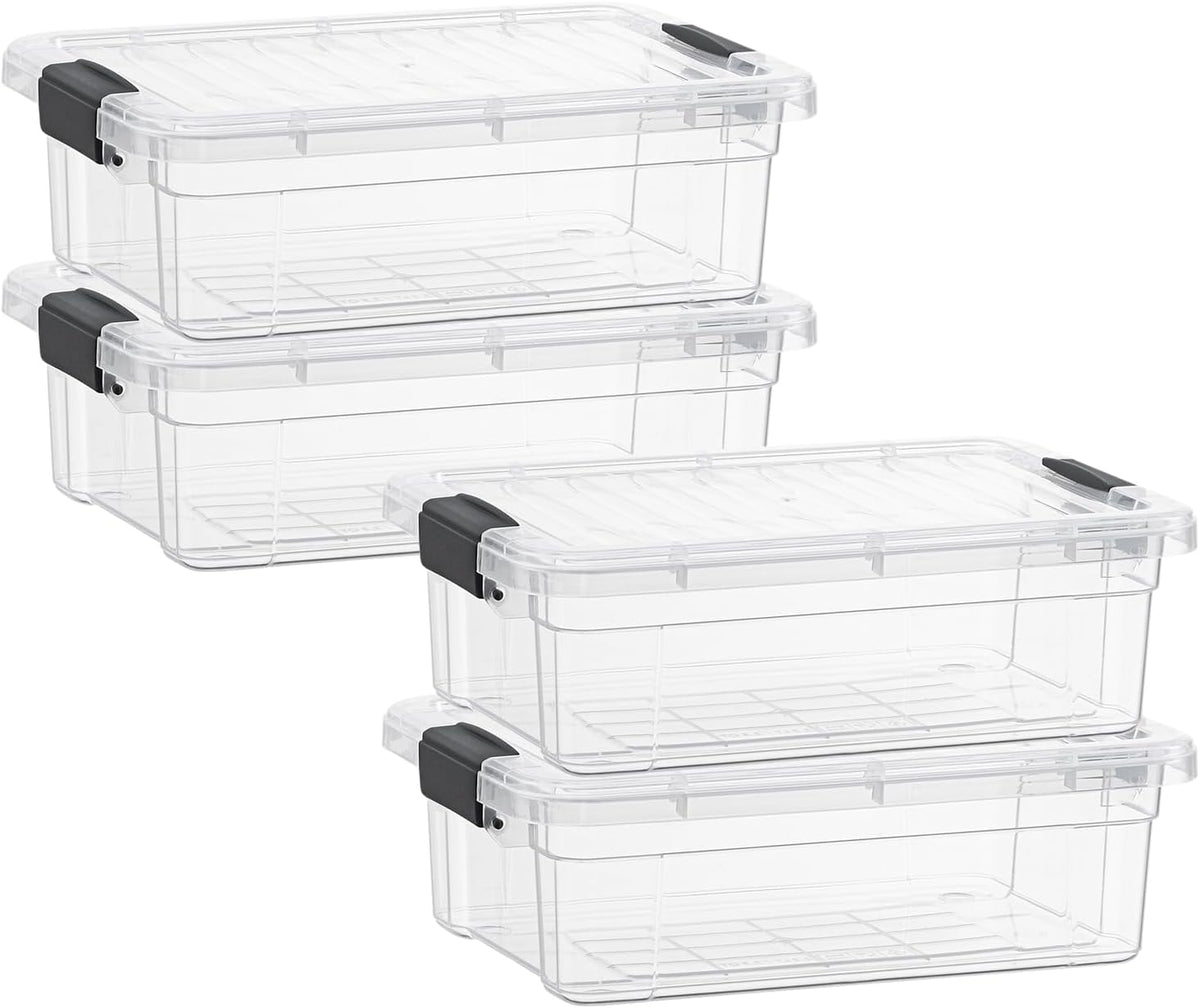 Superio Clear Storage Bins with Lids, Stackable Storage Box with Latches and Handles, Extra Small, 4 Pack 2 Quart