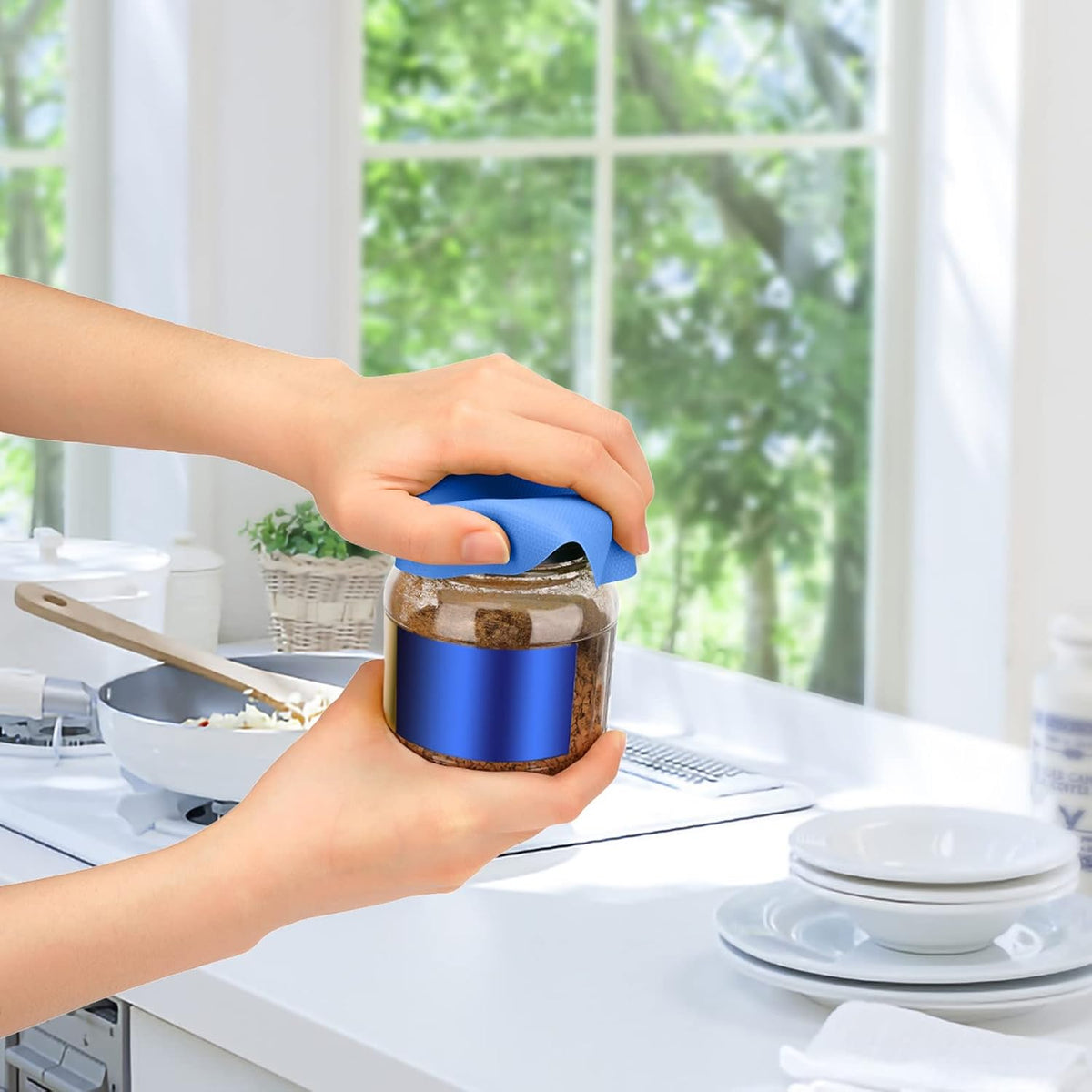 Leezmark 6pcs Jar Opener, Rubber Jar Opener Gripper Pads Kitchen Coasters Multi-function Jar Openers for Seniors with Arthritis Weak Hands(Blue, Purple)