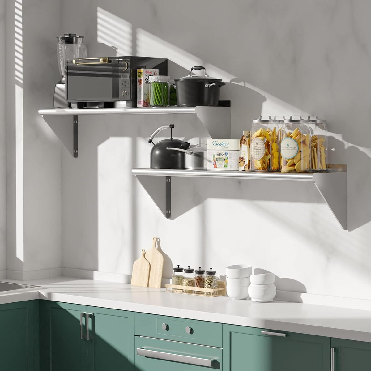 Stainless Steel Shelf 12"x36", Space-Saving Wall Mounted Shelving, 280lb Heavy Duty Steel Shelves with Easy-Clean Surface for Kitchen, Restaurant, Bar, Hotel (Commercial & Home Use)