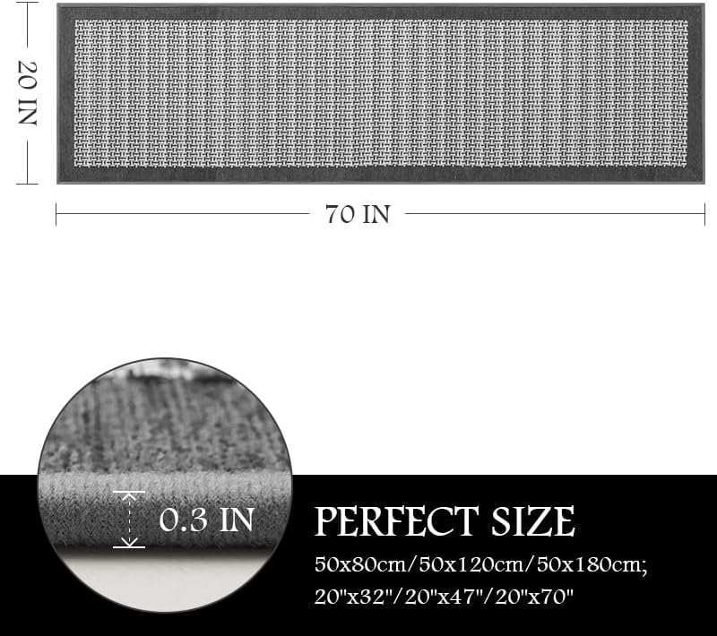 Kitchen Rugs and Mats Non Skid Washable - Non Slip Absorbent Kitchen Runner Rugs for Floor, Machine Washable Standing Mats for in Front of Sink,Laundry Room,Hallway(20"x70",Grey)