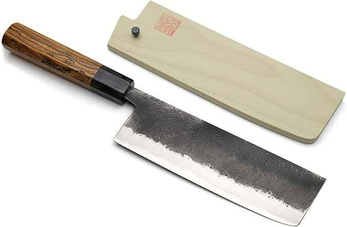 Yoshihiro Nashiji High Carbon White Steel #2 Japanese Nakiri Vegetable Knife with Cocobolo Wood Handle (6.5'' (165mm) & Saya)