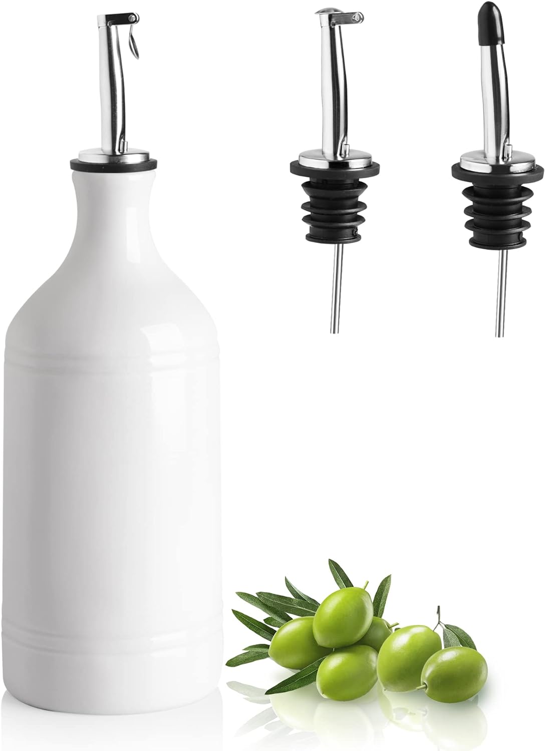 Sweejar Ceramic Olive Oil Dispenser Bottle, Opaque Oil Cruet Protects Oil to Reduce Oxidation, Suitable for Storage Oil, Vinegar, Coffee Syrups & Other Liquids, Pack of 1, 15.5 Fl Oz (White)