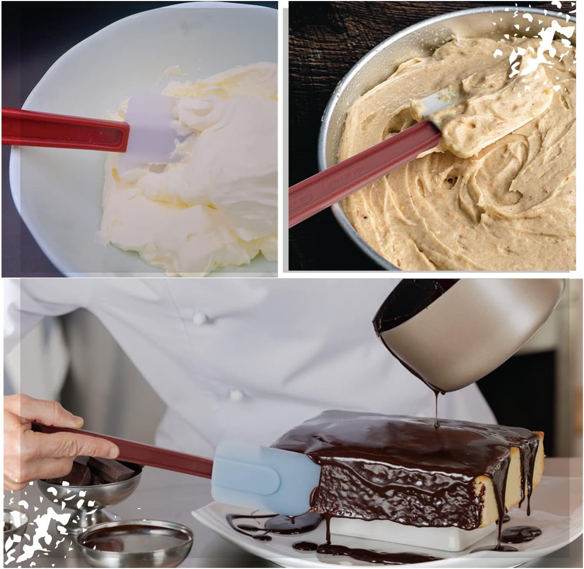 3 PCS Commercial Grade Heat Resistant Silicone Spatulas, 9.5-Inch Rubber Spatulas for Baking, Nonstick & BPA-Free