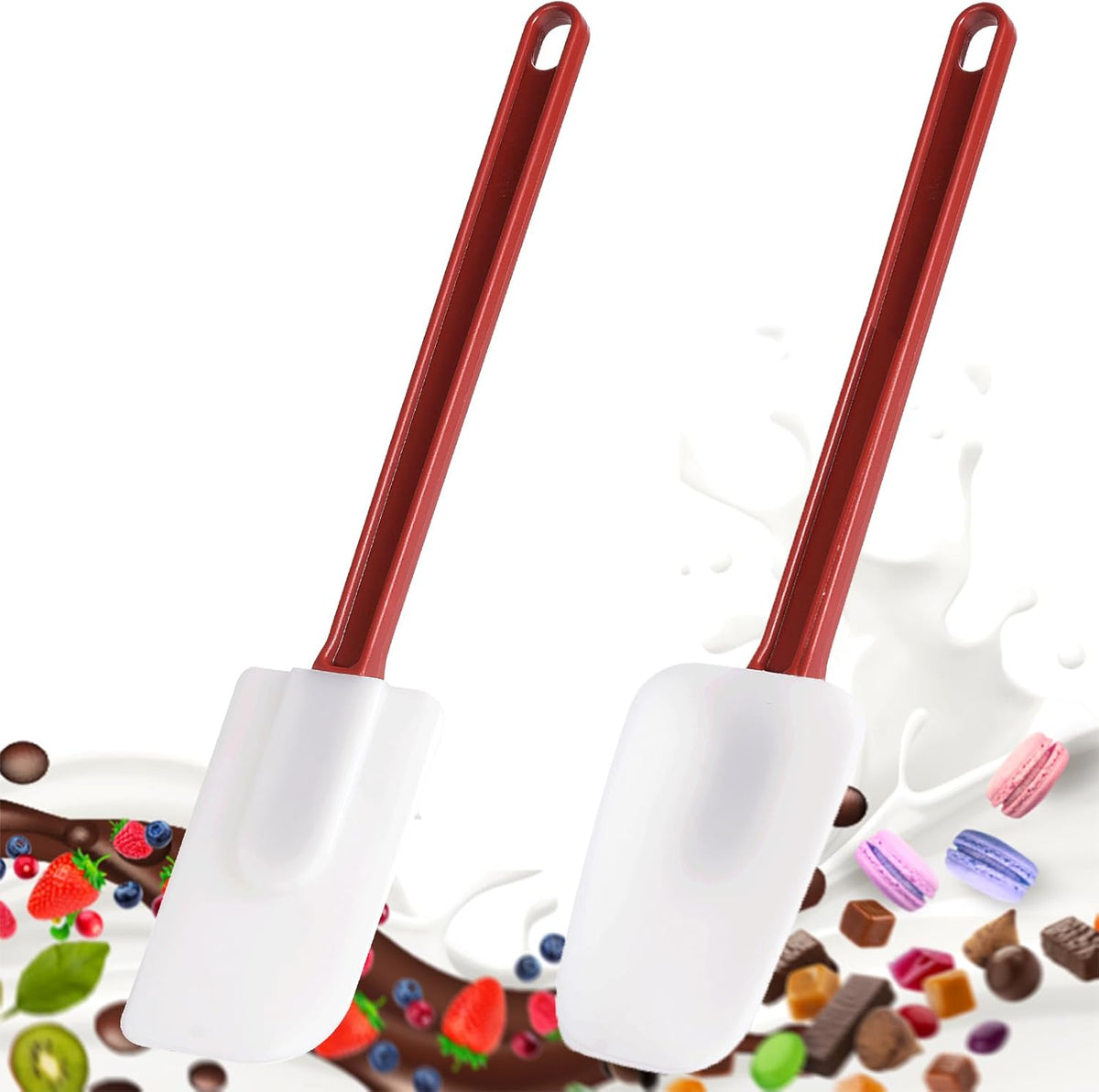 Commercial Spoonula Rubber Spatula Set, High Heat Spatula Spoon 16 Inches, Commercial Spatula for Cooking, Rubber Spatula Set Resistant to 500℉ (1 Scrapers+1 Spoonula 16"/L)