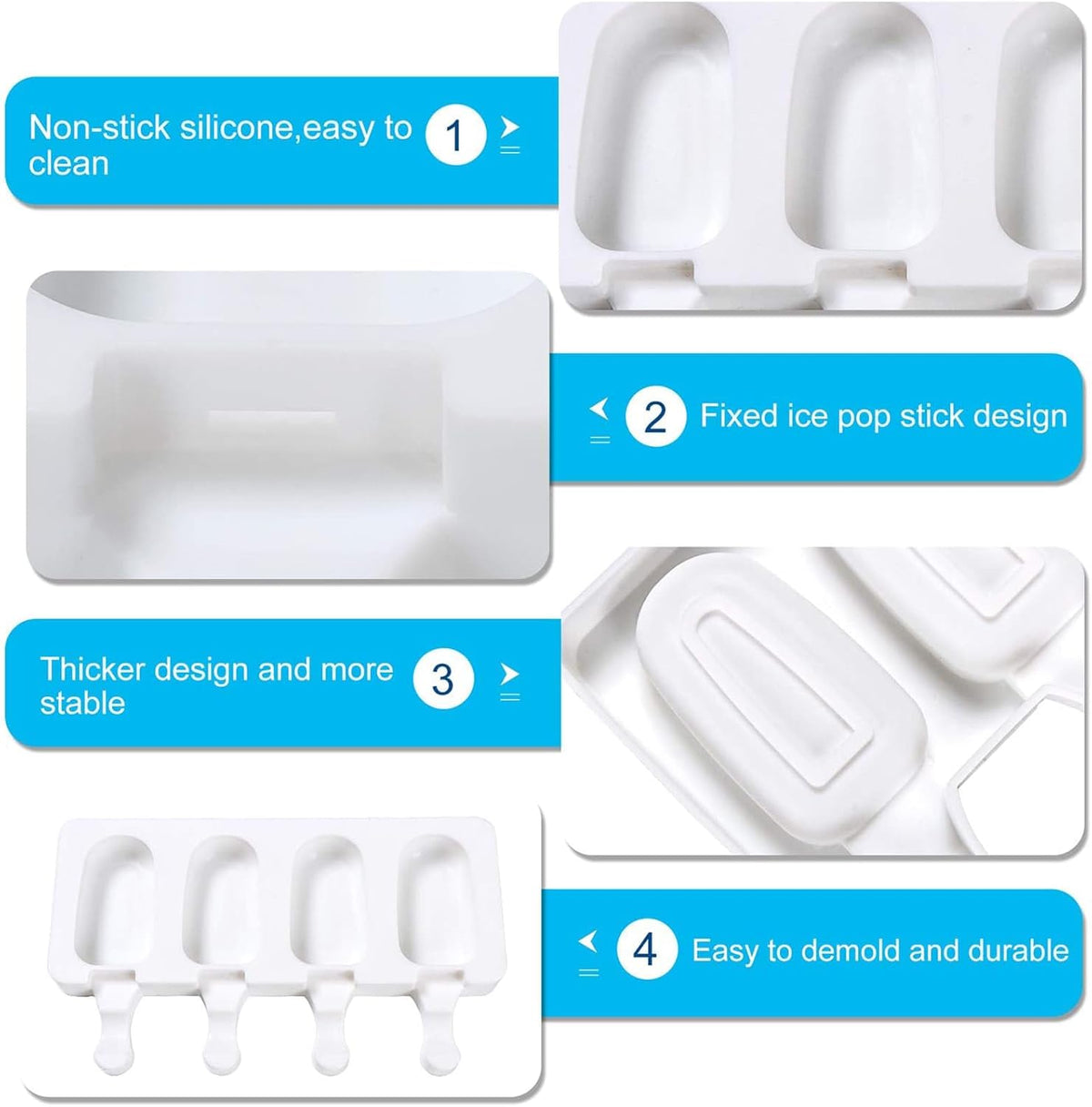 2 Larger Cakesicle Molds Silicone with 100 Wooden Sticks & 100 Parcel Bags, Silicone Popsicles Molds, Cake Pop Mold, Ice Pop Mold 4 Cavities DIY Ice Cream Mold