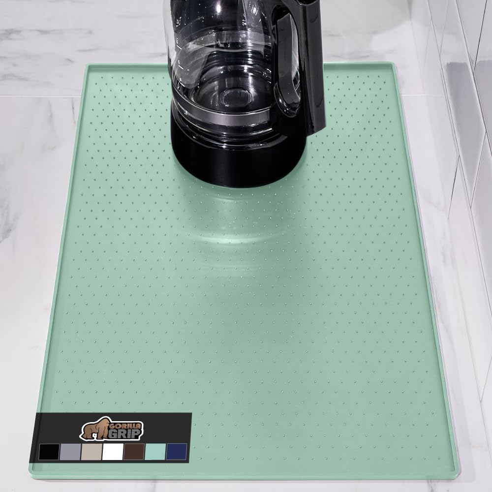 GORILLA GRIP Silicone Coffee Mat, Espresso Drink Bar Station Accessories, Waterproof Heat-Resistant Dish Drying Mats, Stay in Place on Kitchen Counter, Home Kitchen Decor Essentials, 11.5x18.5, Mint
