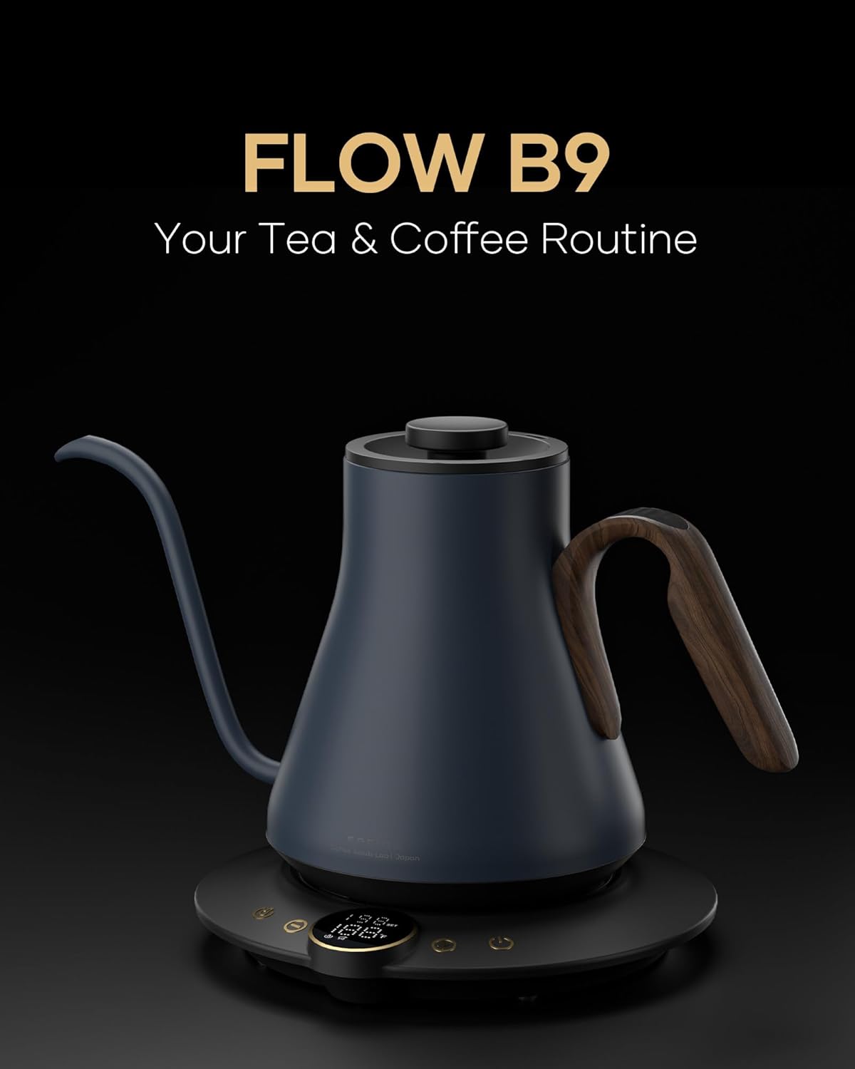 Cocinare FLOW B9 Gooseneck Electric Kettle, Precise Temperature Control for Pour-Over Coffee & Tea Brewing, Stainless Steel Interior, Rapid Heating for Boiling Water 1500W/0.9L (Blue Wooden)