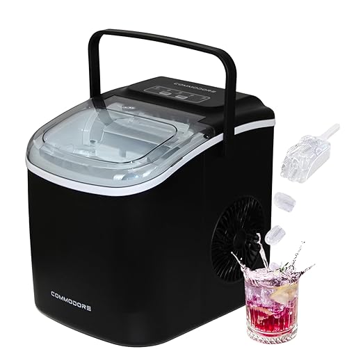 COMMODORE Bullet Ice Maker for Countertop - 28 lbs/Day, High Storage Capacity, Compact & Portable with Carrying Handle, Self-Cleaning Mode, Quiet, Easy Drainage, ETL Certified, Scooper Included
