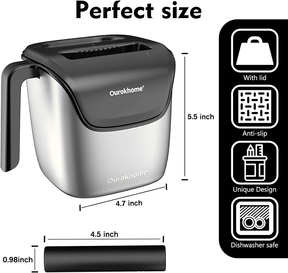 Ourokhome Knock Box Espresso Accessories, The Latest Patented Stainless Steel Espresso Machine Tool for Coffee Ground with Removable Knock Bar, Handle and Lid, Dishwasher safe, 4.8 inch