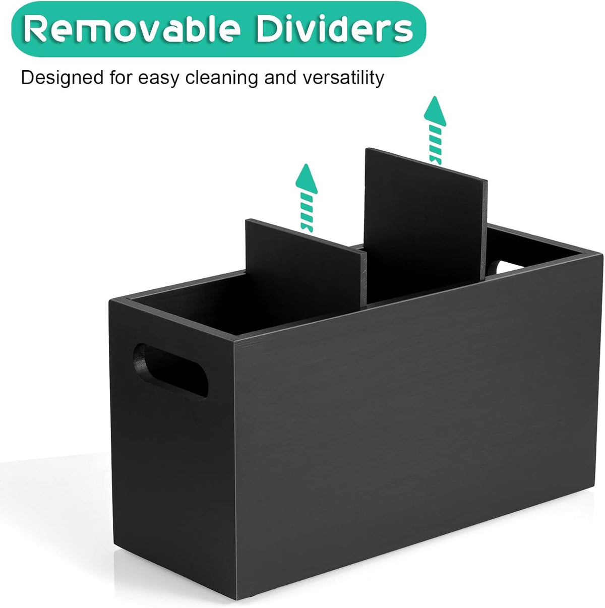 ALELION Black Kitchen Utensil Holder for Countertop - Wooden Large Utensil Caddy Organizer for Counter - 3 Compartment Cooking Utensil Crock for Silverware Spoon Spatula