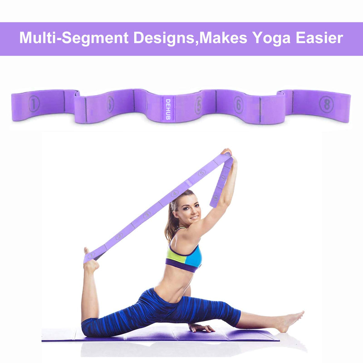 DEHUB Stretch Strap, Elastic Yoga Stretching Strap, Multi-Loop for Physical Therapy, Pilates, Yoga, Dance & Gymnastics Exercise and Flexible Pilates Stretch Band
