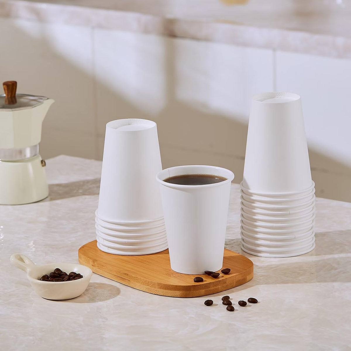 JOLLY PARTY 300 Pack 12 oz Disposable Paper Coffee Cup, Hot/Cold Beverage Drinking Cups for Water, White Paper Hot Coffee Cups