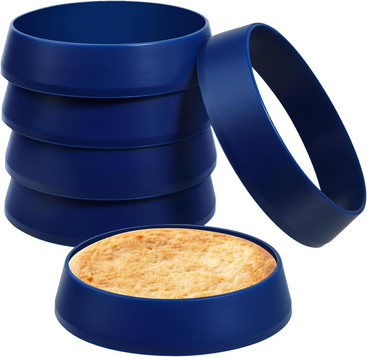 KOLUTI 4 Inch Round English Muffin Rings, 6Pcs Nonstick Silicone Cooking Crumpet Pancake Pastry Cookie Baking Mold, Durable Circle Egg Patty Omelette Cooker Ring for Frying, BPA Free, Blue