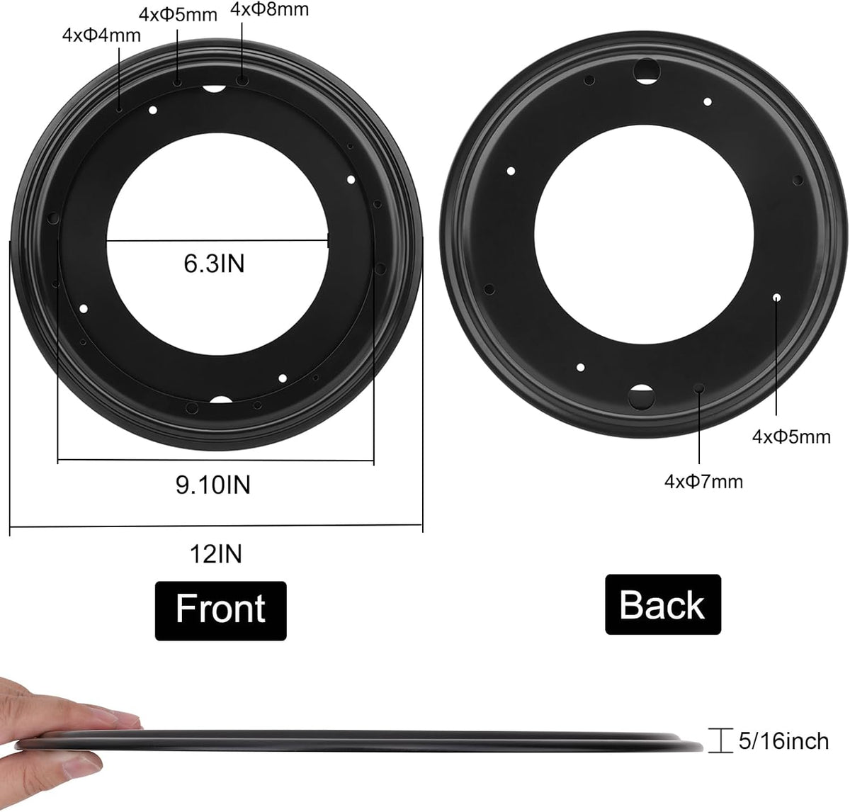 12Inch Lazy Susan Hardware 5/16" Thick Round Lazy Susan Turntable Bearing Plate, Rotating Swivel Base Plate with 1000lbs Load Capacity, Lazy Susan Turntable Base for Serving Tray, Kitchen