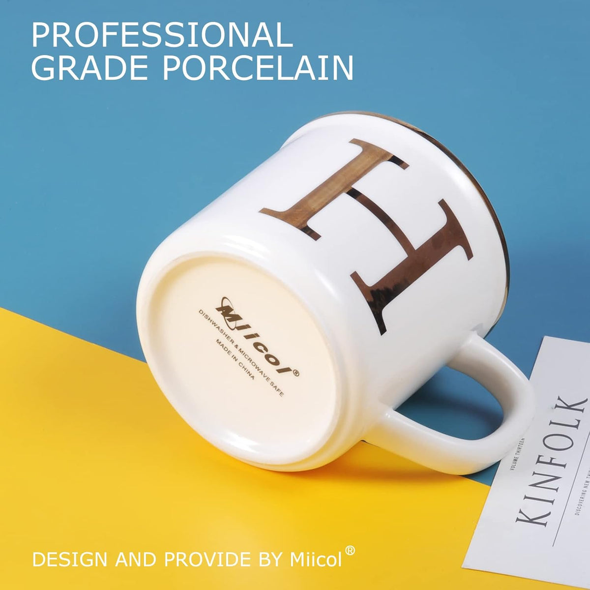 Miicol Ceramic Coffee Mug 16 oz, Monogram Coffee Cup, Golden Initial Tea Mug, Personalized Tea Cup, Unique Gift, Large Mug for Home, Office, Letter H