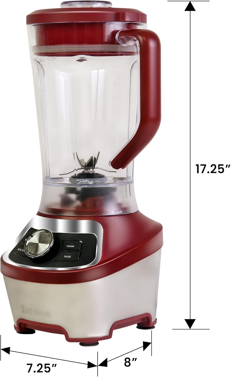 Kenmore Countertop Blender - Electric Mixer, Frozen Smoothie, Shakes, Milkshake, Puree Maker, Licuadora Grinder Kitchen Appliance With Ice Crush & Pulse Function, Dishwasher Safe Pitcher, Red