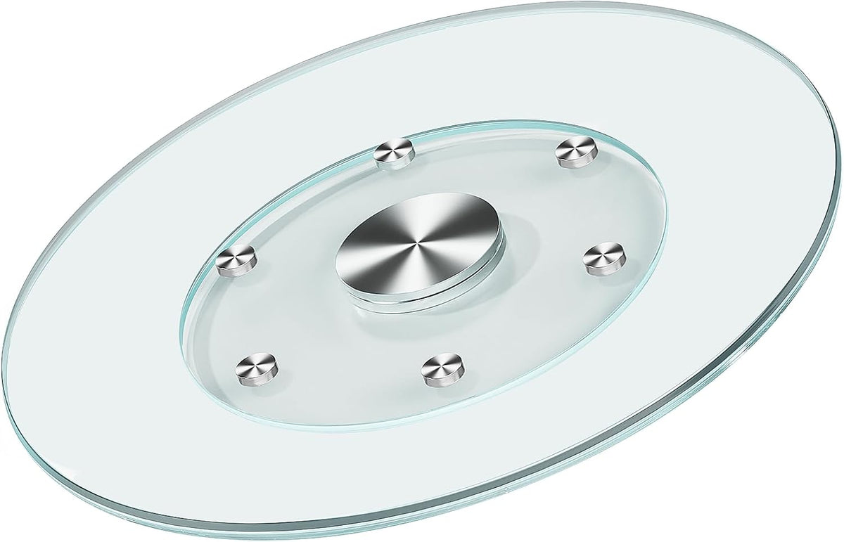 23" Large Lazy Susan for Dining Table Kitchen Glass Turntable with Aluminum Alloy Bearing, Smooth Swivel