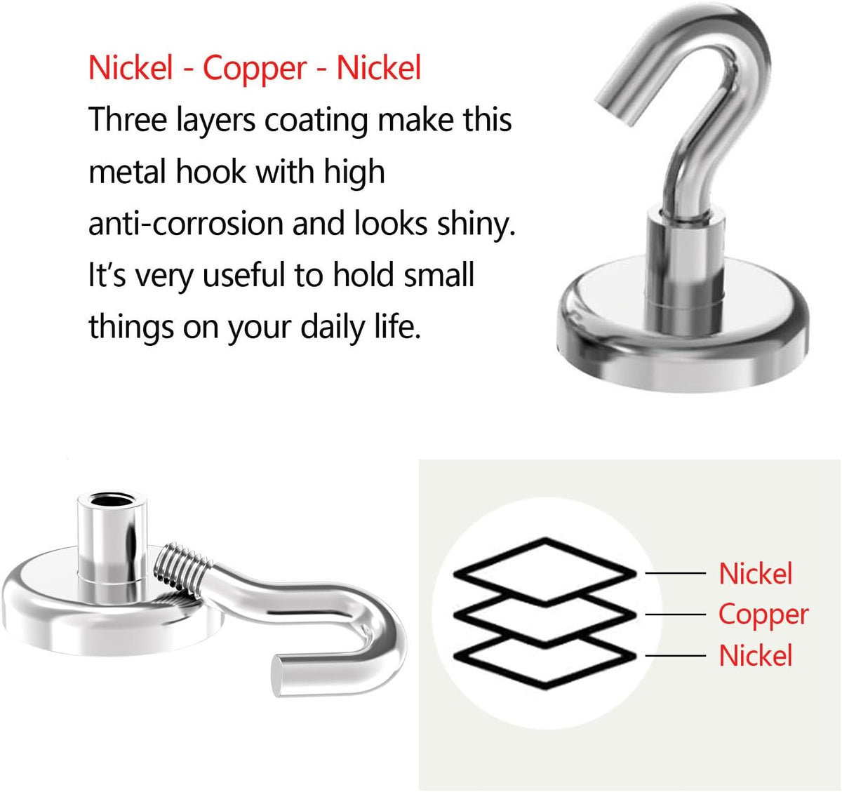 Heavy Duty Magnetic Hooks with 1.25"Dia Magnetic Base,110lbs - 8Pack Super Strong Rare Earth Magnet Hook,Extra Strong Cruise Hook for Hanging,Magnetic Hanger for Cabins,Grill,Metal Surface
