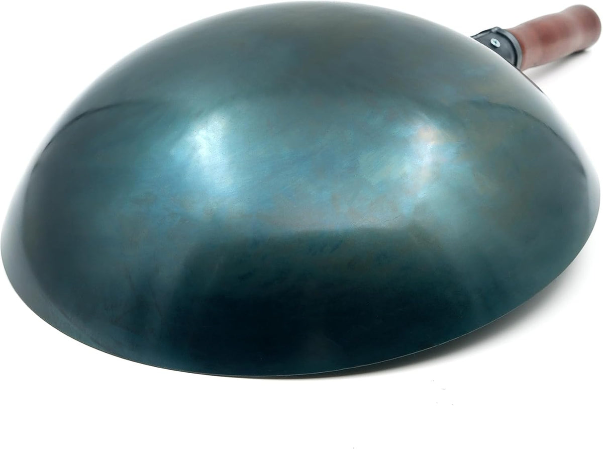 Carbon Steel Wok Traditional Hand Hammered Wok,14 Inch,Round Bottom(Roasted Blue)
