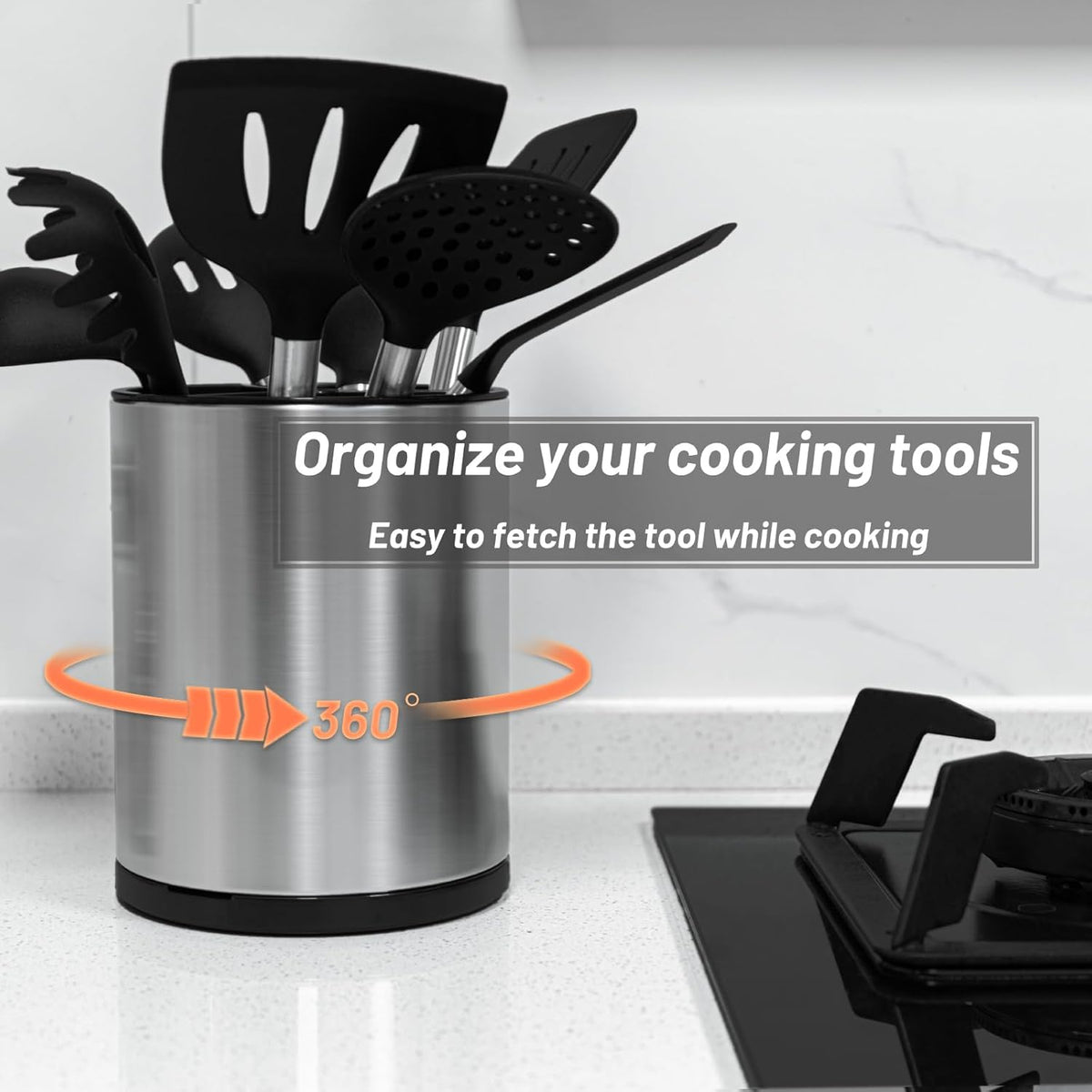 Kitchen Utensil Holder for Countertop 360° Rotating Utensil Caddy Extra Large Utensil Crock Cooking Utensil Holder for Kitchen Counter