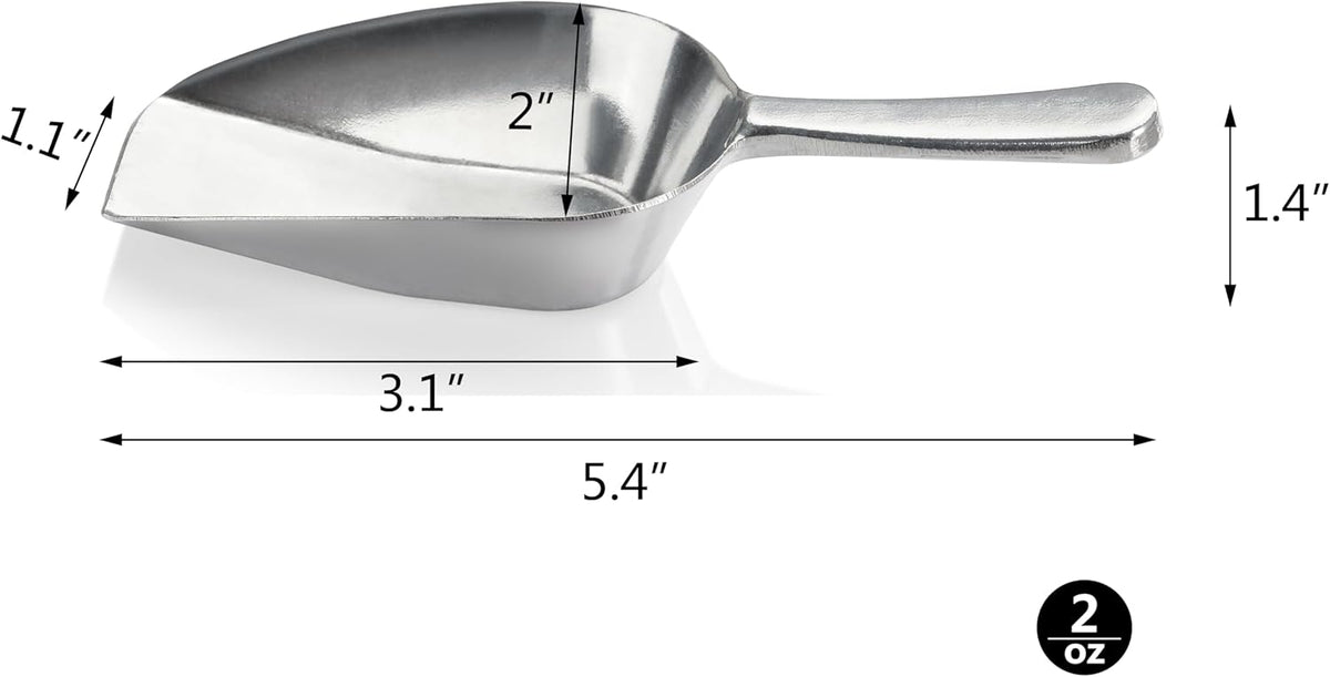 New Star Foodservice 34646 One-Piece Cast Aluminum Flat Bottom Bar Ice Flour Utility Scoop, 2-Ounce, Silver