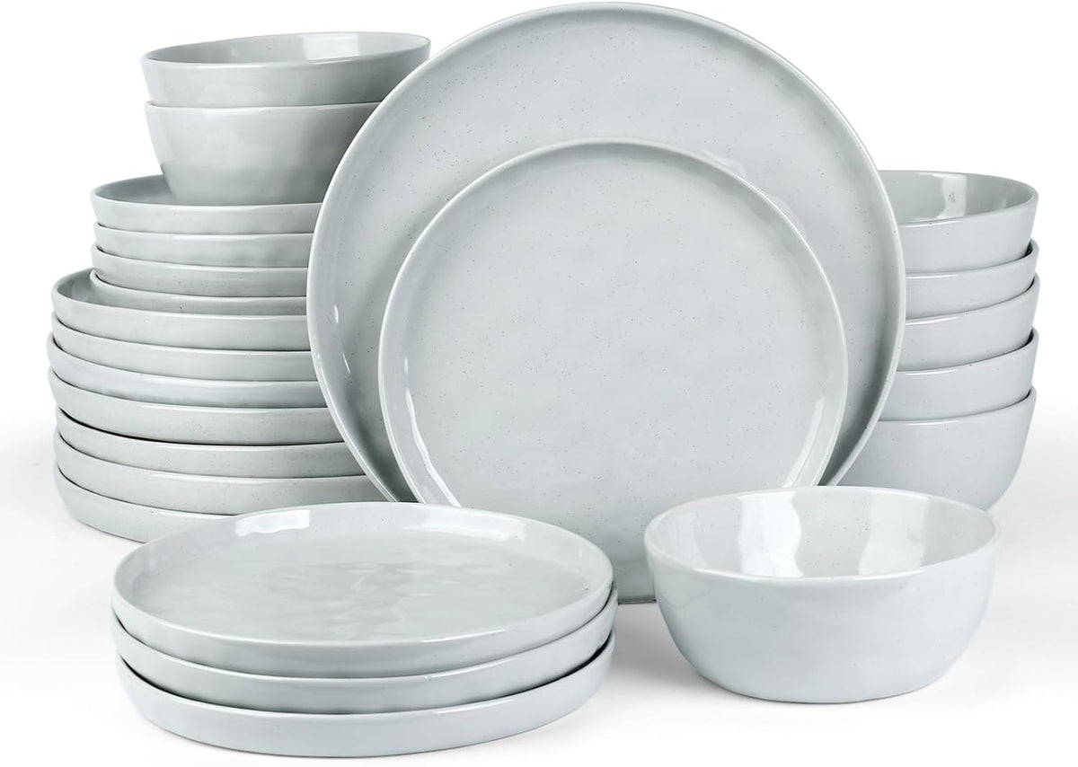 Famiware Mars Plates and Bowls Set, 24 Pieces Dinnerware Sets, Dishes Set for 8, Light Gray