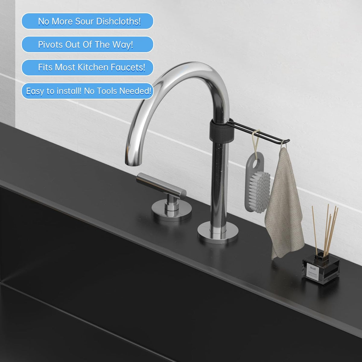 Stylish and Functional Dish Towel Holder - Keep Your Kitchen Rags and Dishcloths Neat and Within Reach with This Sink Dish Cloth Holder and Storage Rack! (2, Black)