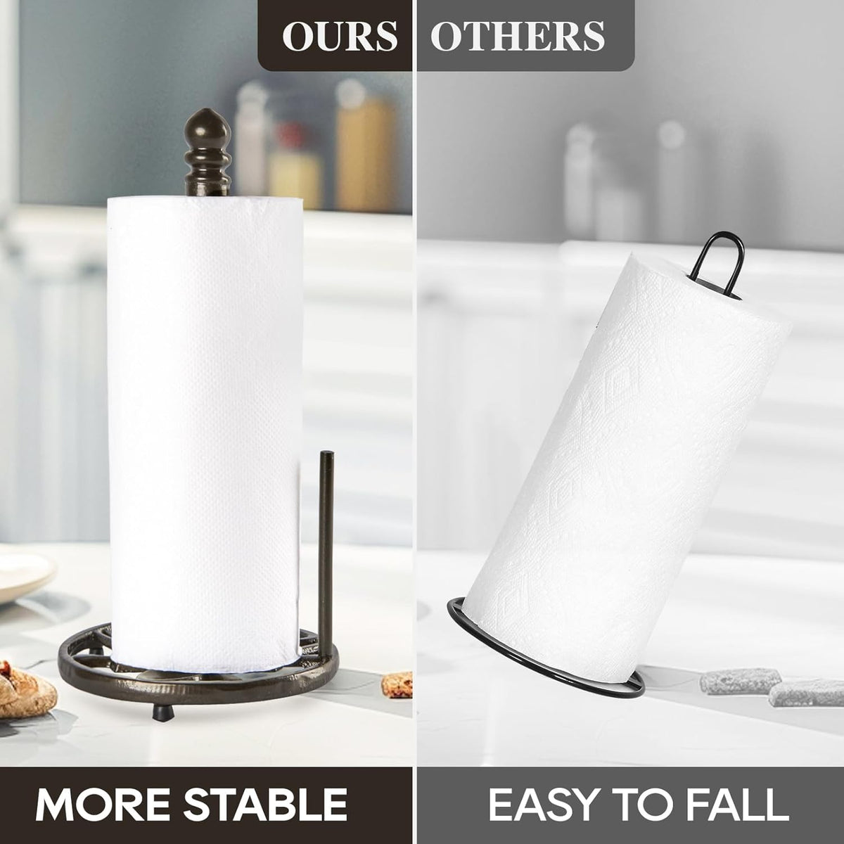 JOGREFUL Paper Towel Holder Stand, Cast Iron Kitchen Paper Towel Countertop Vintage Stand with Weighted-Base, Bathroom Organization for Family Standard Large Size Roll Paper, Gourd Top, Coffee Gold