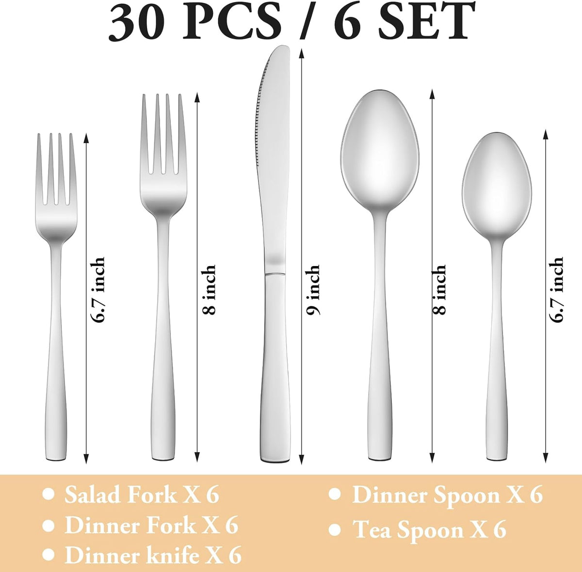 30 Piece Silverware Set Service for 6,Premium Stainless Steel Flatware Set,Mirror Polished Cutlery Utensil Set,Durable Home Kitchen Eating Tableware Set,Include Fork Knife Spoon Set,Dishwasher Safe