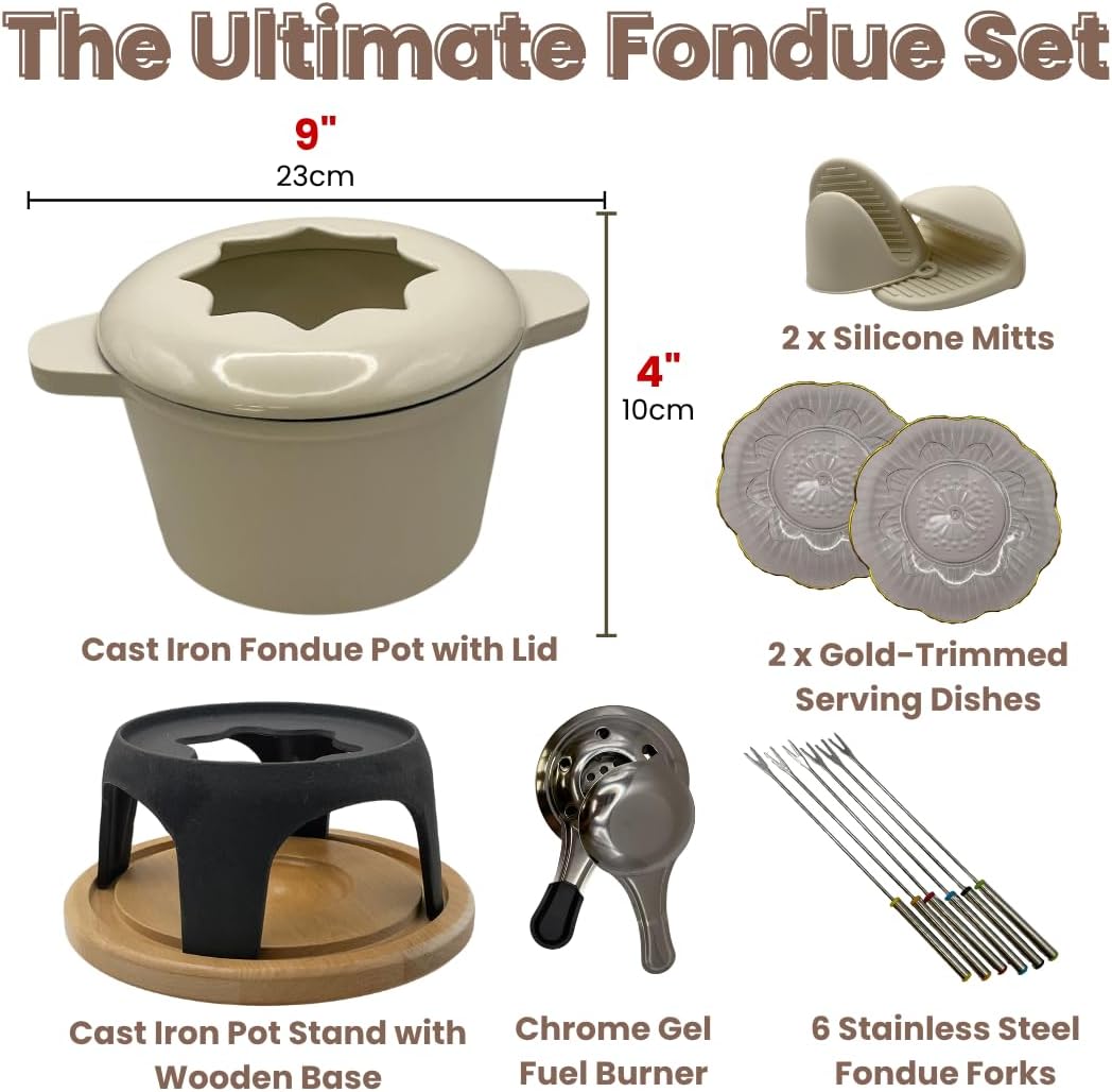 Cast Iron Fondue Set 15-Pcs With Accessories Fondue Kit For Swiss Fondue Cheese Meat Oil Fondue Pot Fondue Pot set, Cheese Fondue Set, Chocolate Fondue Pot, Cheese Melting Pot, Fondue Pot Non Electric