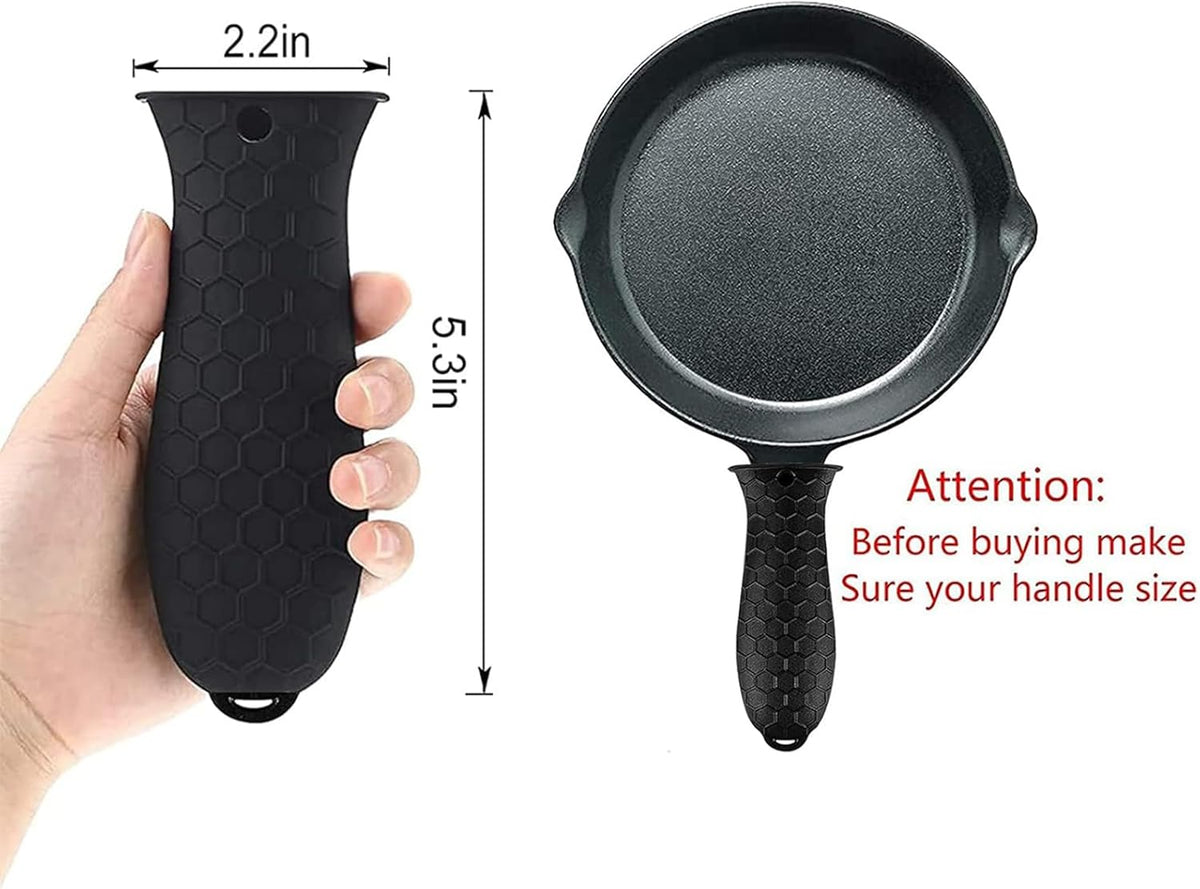 4 Pcs Silicone Hot Handle Holder, Potholder for Cast Iron Skillets, Non-Slip Rubber Pot Handle Sleeve Heat Resistant for Frying Pans & Griddles Sleeve Grip Handle Cover,Metal cookware Handles, Black