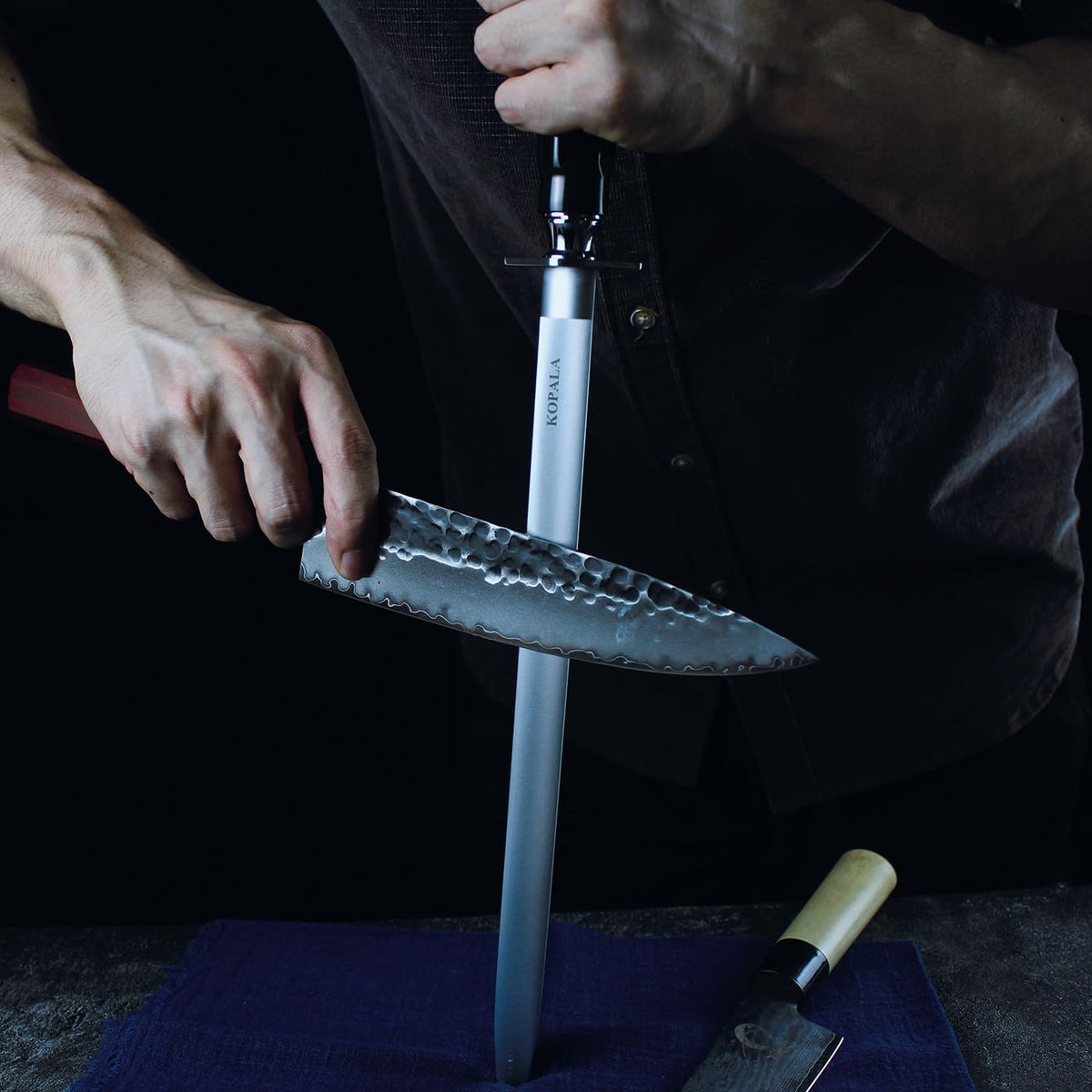 Sharpening Steel Knife Sharpener Rod Flat 10 Inches Honing Steel for Knives Dark