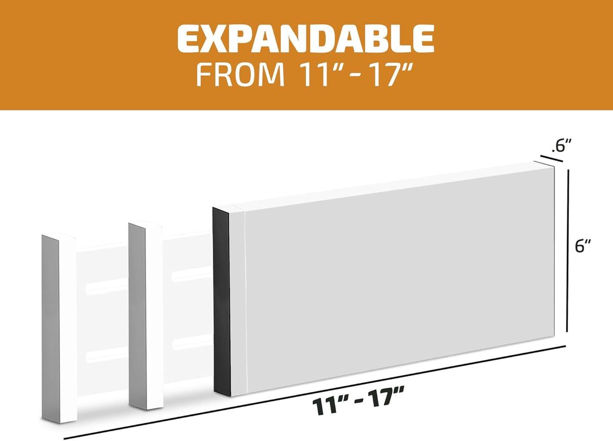 6 Pack Drawer Dividers 6 Inch High, 11”-17" Adjustable Bamboo Organizers Large Expandable Drawer Separators for Cloths, Dresser, Bedroom, Bathroom, Baby Drawer, Office & Kitchen Utensils (White)