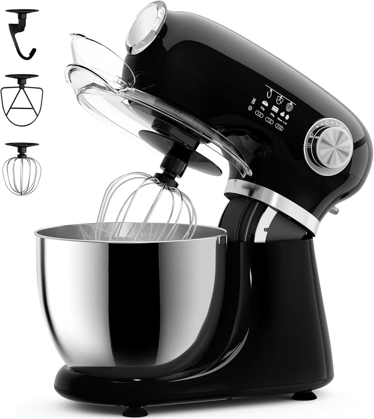 Cowsar Stand Mixer, 12 Speeds Tilt-Head Electric Commercial Stand Mixer, 3-In-1 Kitchen Mixer with Bowl, Dough Hook, Whisk and Beater, Black