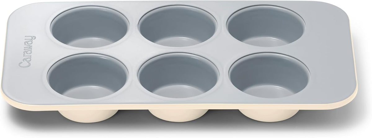 Caraway Nonstick Ceramic 6 Cup Muffin Pan – Non-Toxic, PTFE & PFOA Free – Oven Safe – Aluminized Steel Core – Small Muffin Pan for Baking Cupcakes, Muffins & More - Cream