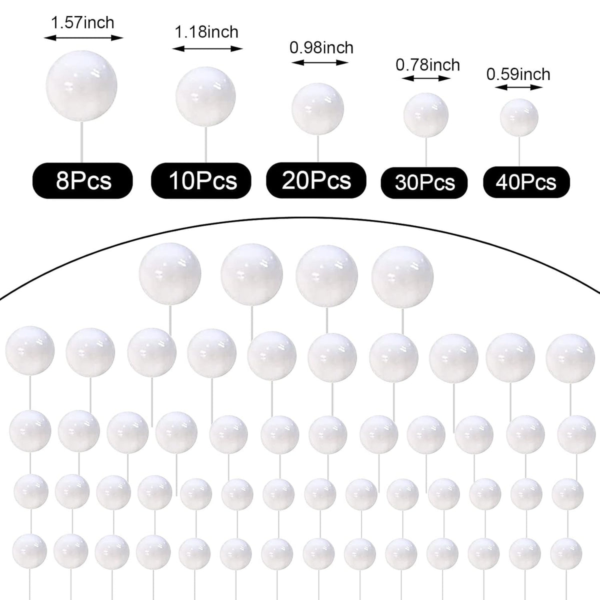 108 Pcs Balls Cake Topper DIY Cupcake Insert Foam Balloons for Cake Baking Wedding Anniversary Birthday Decoration(White,Multi Sizes)