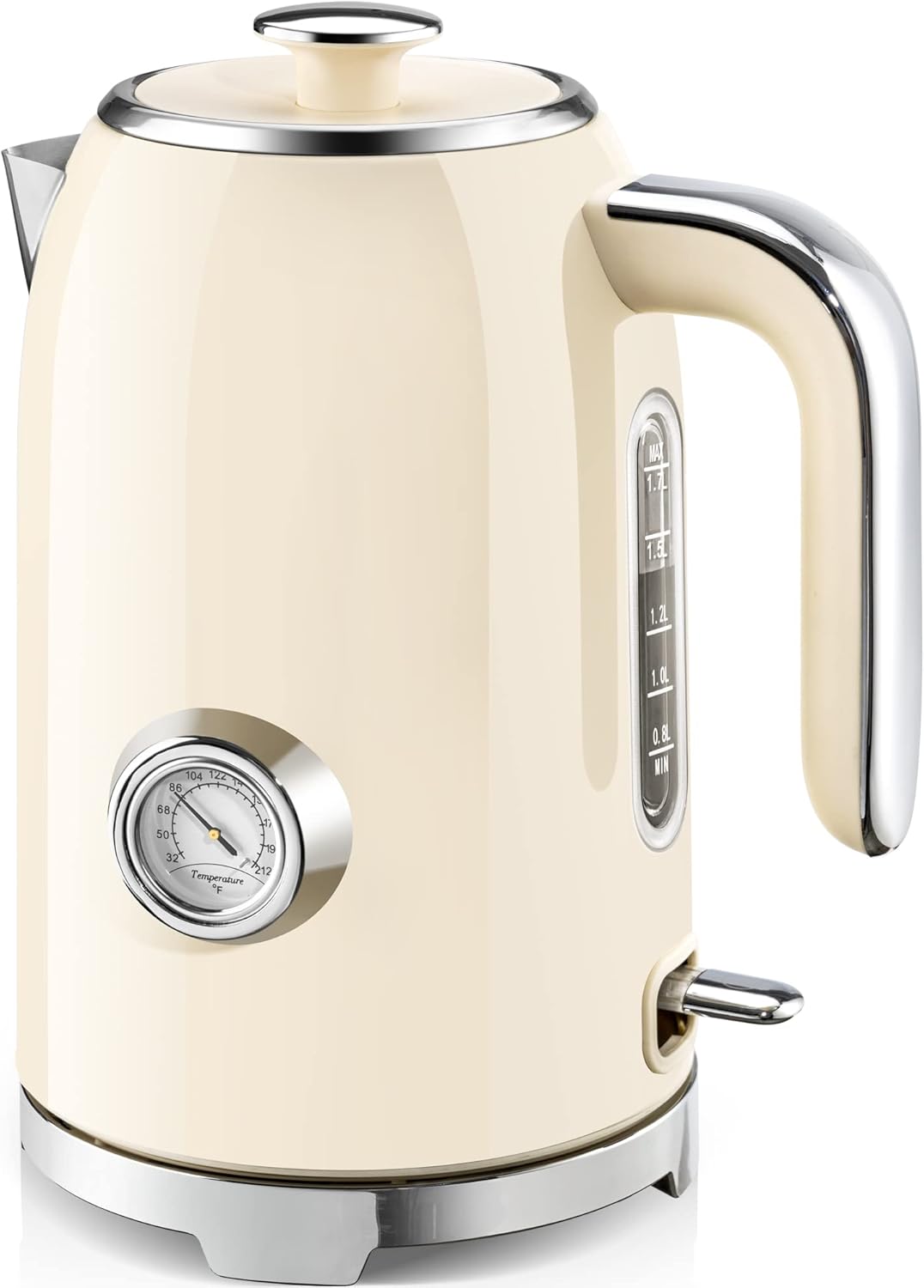SUSTEAS Electric Kettle - 57oz Hot Tea Kettle Water Boiler with Thermometer, 1500W Fast Heating Stainless Steel Tea Pot, Cordless with LED Indicator, Auto Shut-Off & Boil Dry Protection, Beige