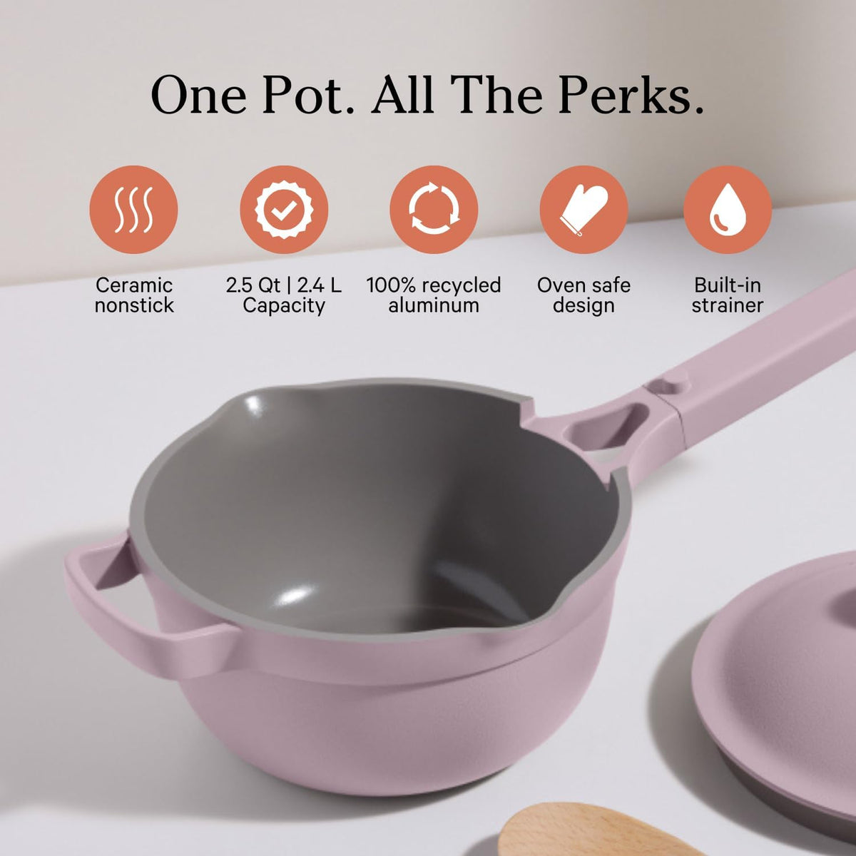 Our Place Perfect Pot - Mini 2.5Qt Nonstick Ceramic Sauce Pan with Lid | Versatile Cookware for Stovetop and Oven | Steam, Bake, Braise, Roast | PTFE & PFOA-Free | Toxin-Free, Easy to Clean | Lavender