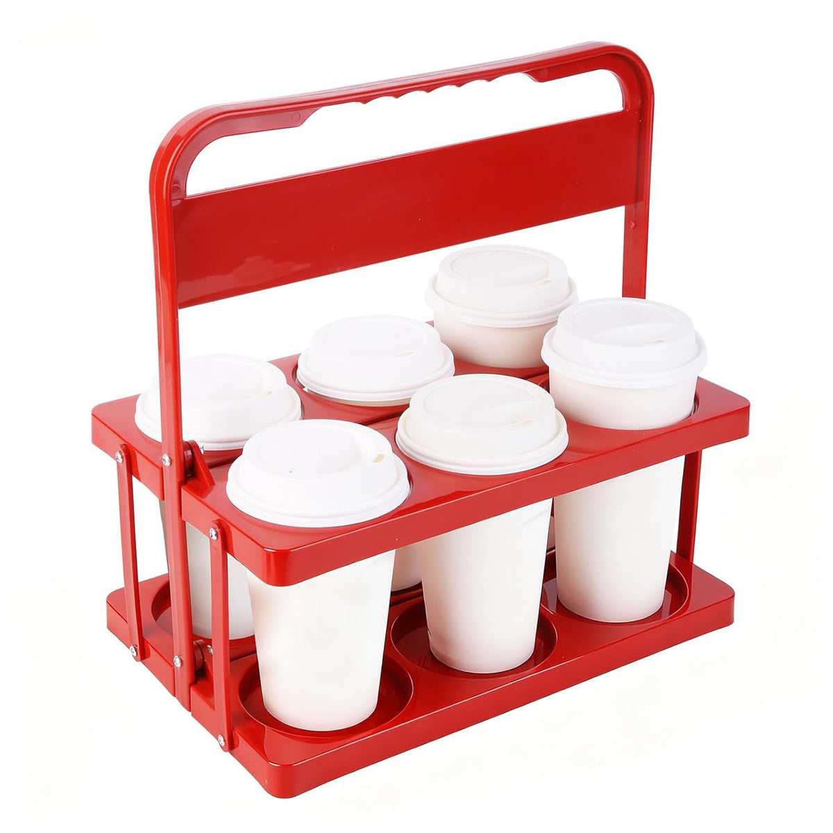 Bodaon 6 Cup Drink Carrier with Handle, Plastic Cup Carriers for Drinks, Drink Holder for Car, GrubHub/Eats Doordash Accessories, Portable Foldable Reusable Mobile, Use for Food Delivery Bag, Red
