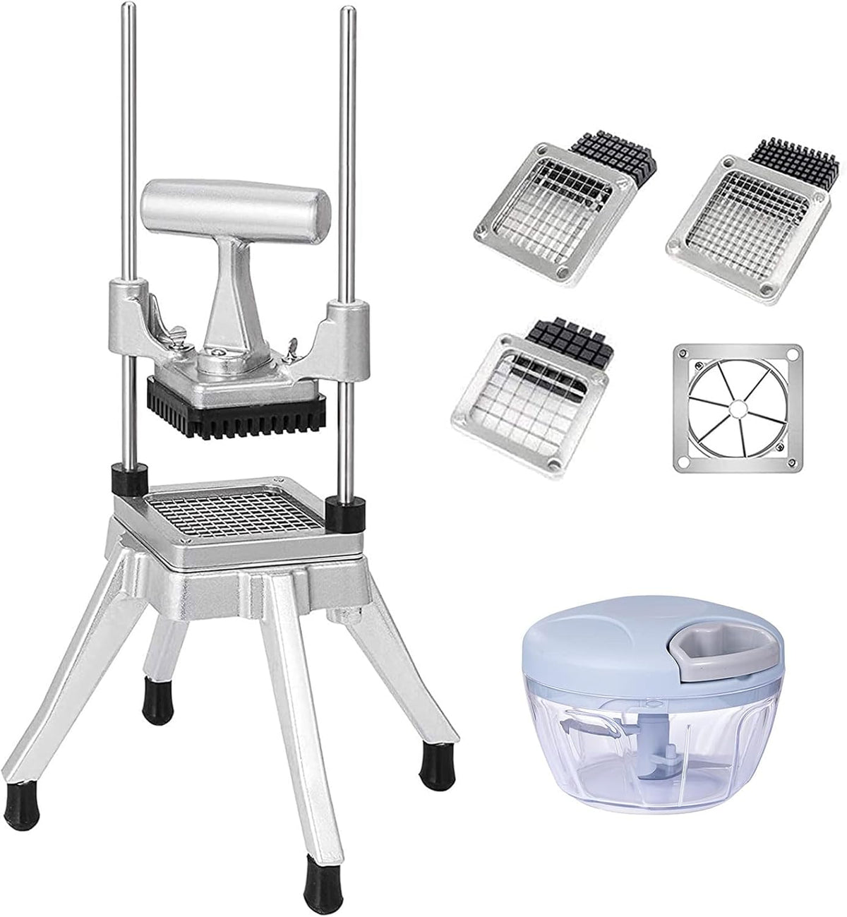 Commercial Vegetable Fruit Chopper W/6-Wedge Slicer&1/4″&3/8″&1/2" Blade Professional Food Dicer French Fry Cutter Onion Slicer Stainless Steel For Tomato Peppers Potato Mushroom
