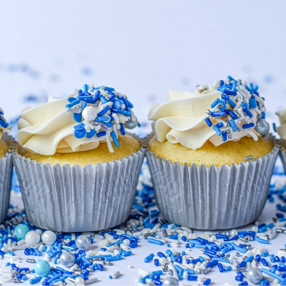 Blue Sprinkles for Cake Decorating and Baking - Fancy Sprinkles for Gender Reveal Cake Decorations in Blue and White Sprinkles with Jimmies, Nonpareils - Cake and Cupcake Sprinkles Decorations