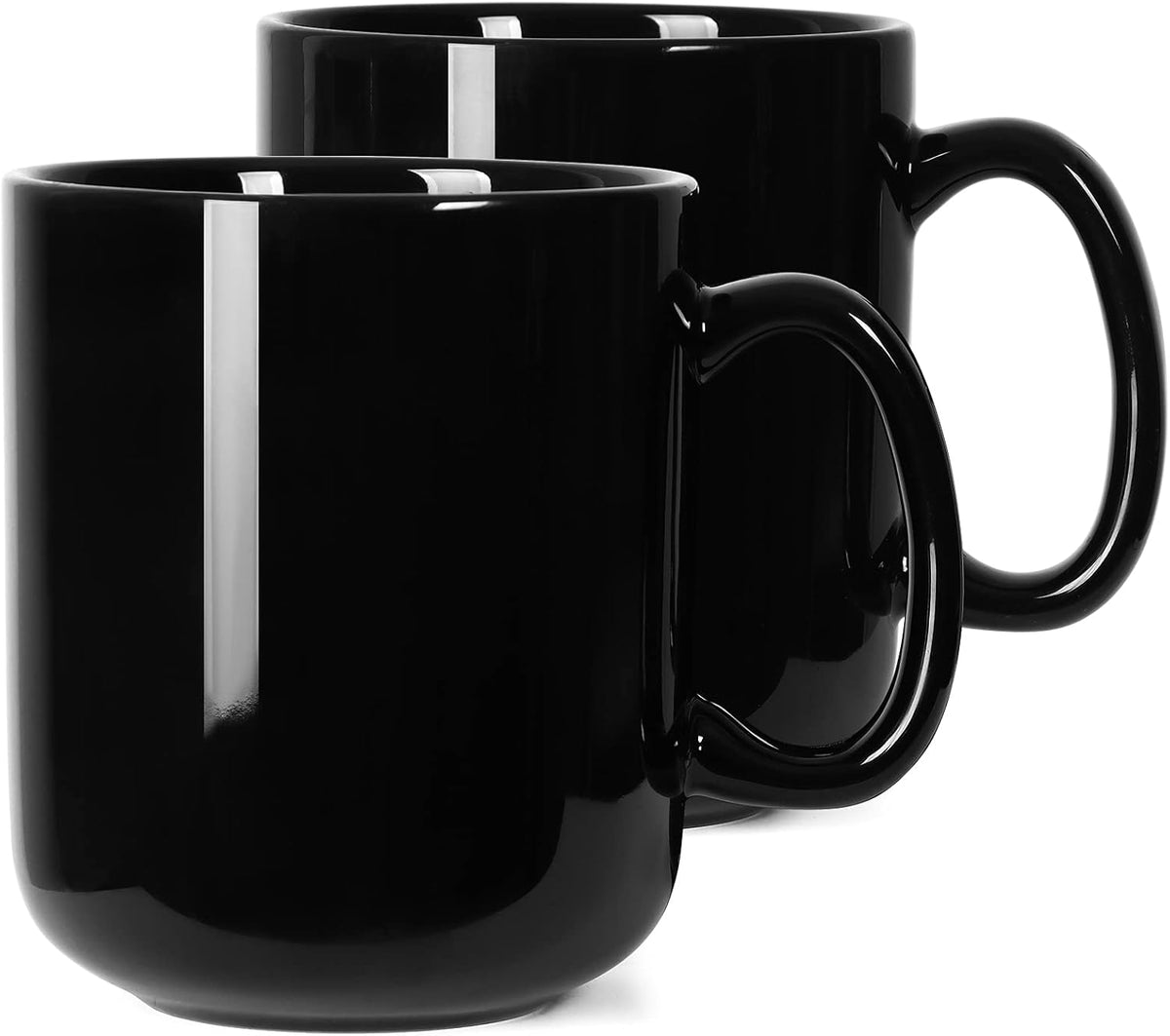Smilatte 20 OZ Large Coffee Mug, M016 Plain Ceramic Boss Big Tea Cup with Handle for Dad Men, Set of 2, Black