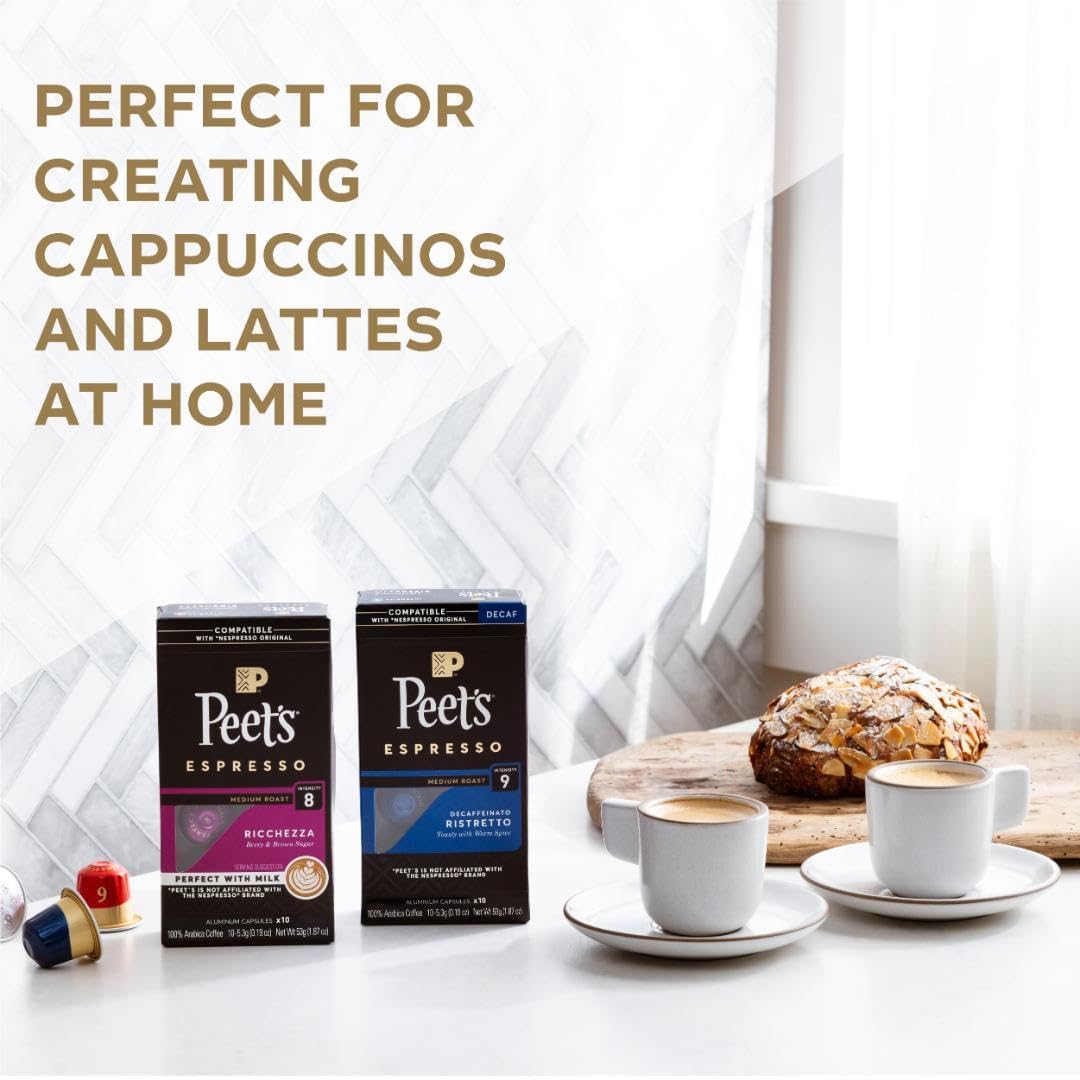 Peet's Coffee, Medium Roast Espresso Capsules, Compatible with Nespresso Original Machine - Crema Scura Intensity 9, 50 Count (5 Boxes of 10 Espresso Capsules)