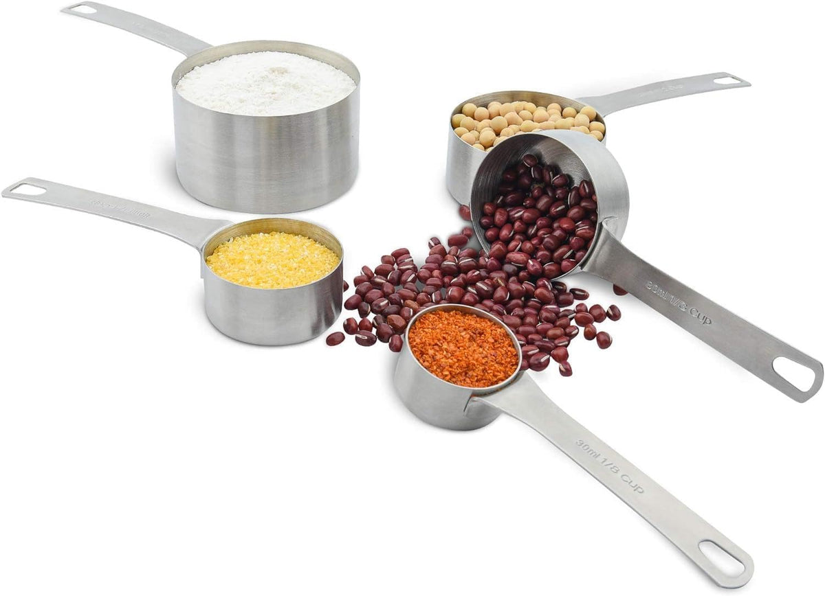 Smithcraft Stainless Steel Measuring Cups and Spoons Set 18/8(304) Steel Material Heavy Duty 5 Measuring cups and 5 Measuring Spoons 1 Leveler and 2 rings Pack 13pcs Per set