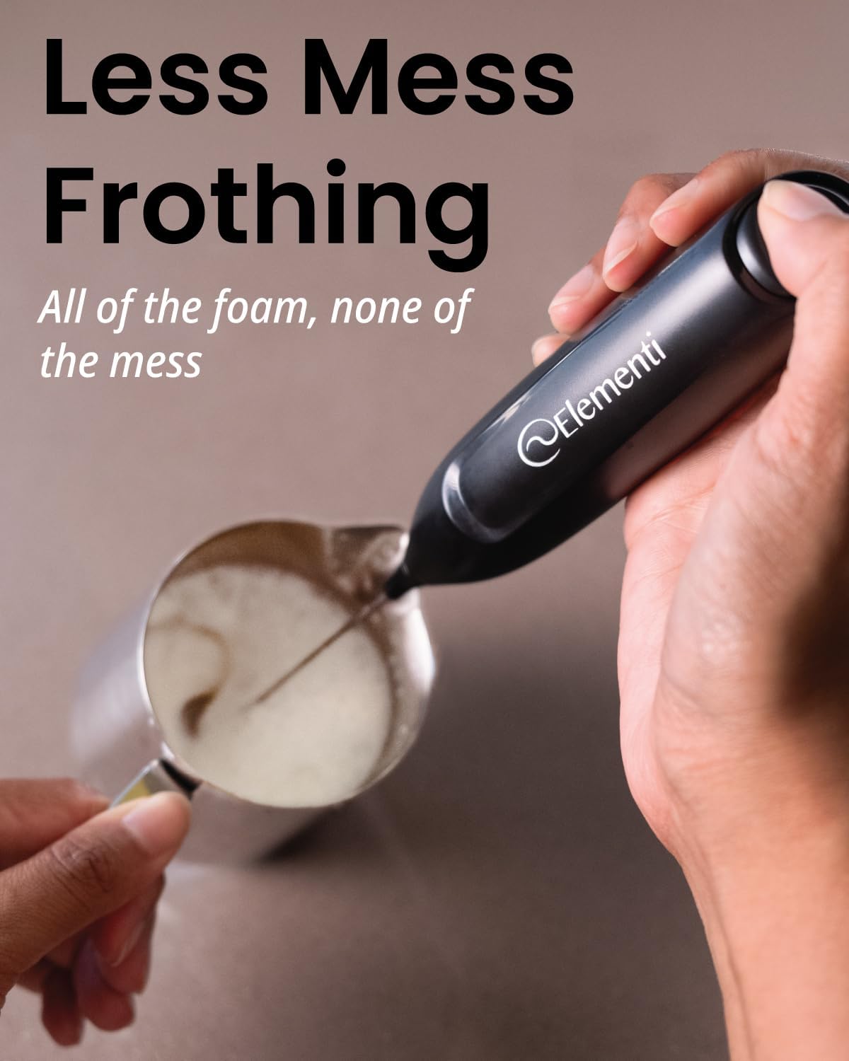 Elementi Powerful Frother Wand – Lightweight Milk Frother & Drink Mixer Handheld, Matcha Whisk for Dreamy Lattes, Powerful Coffee Mixer Wand & Blender Stirrer - Make Creamy Cappuccinos at Home (Black)