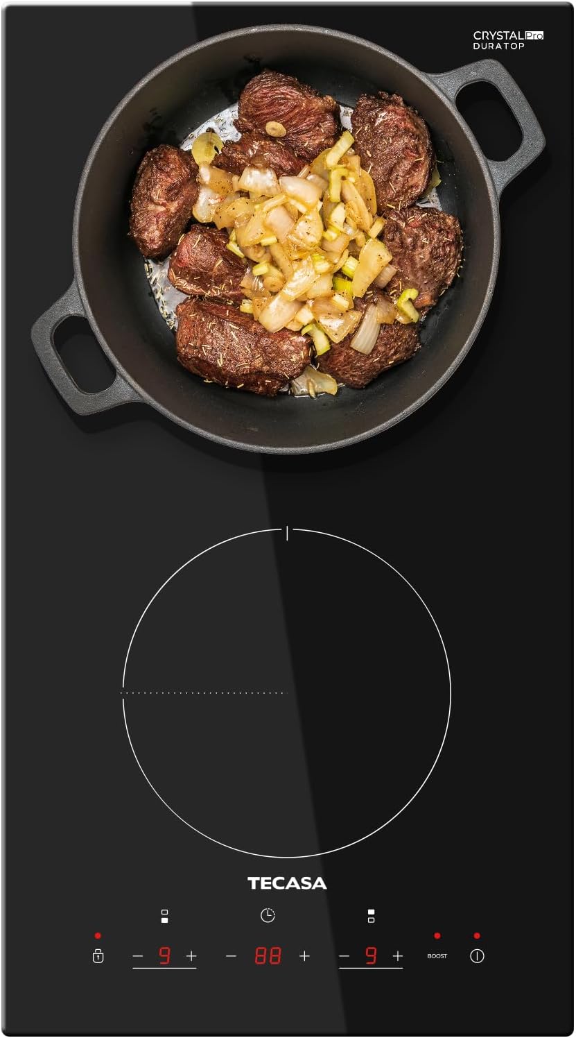 12 Inch Induction Cooktop 3500W, TECASA Built-in Electric Stove with 2 Boost Burners, Compatible with Magnetic Cookers, Timer & Child Safety Lock, 9 Power Levels